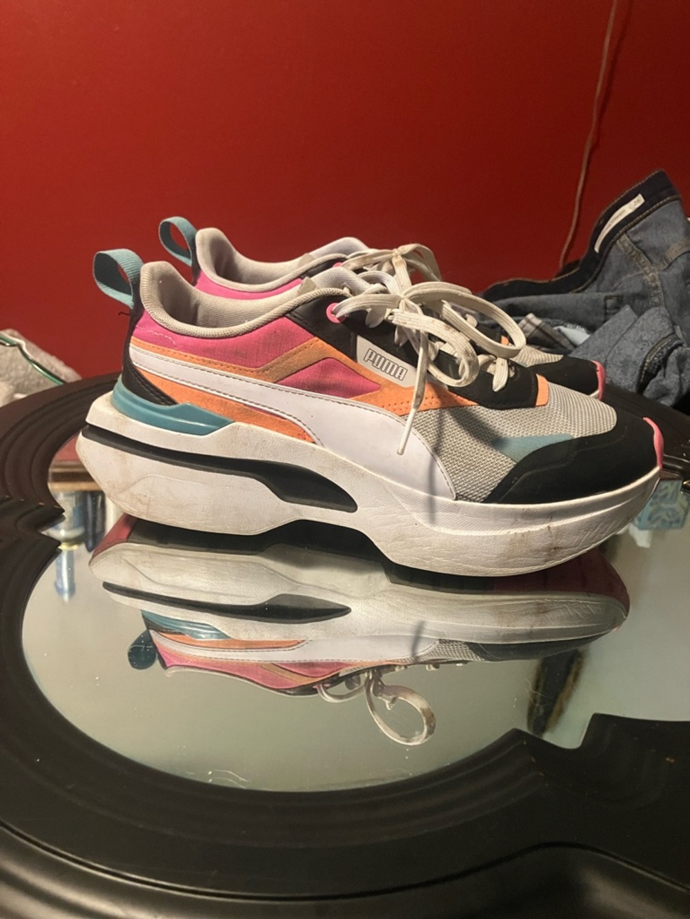 Puma Women's Pink, Teal & Orange Platform Sneakers